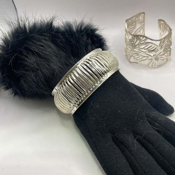 silver tone bracelet duo bangle and cuff - Picture 2 of 8